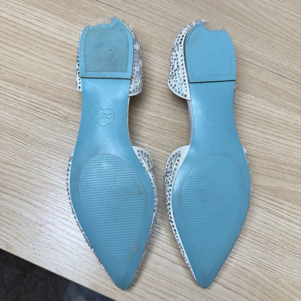 Betsey Johnson Lucy Flats Size 7 White Rhinestone Wedding Bride Something Blue